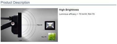 IP65 10w 700lm Stadium Waterproof Led Flood Lights With Tempered Glass , Black Aluminum Body